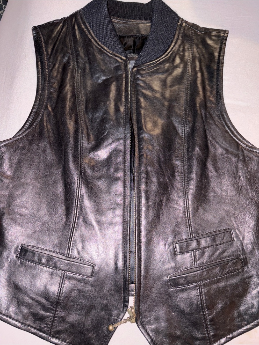 Banana Republic Black Leather Sleeveless Zip Vest